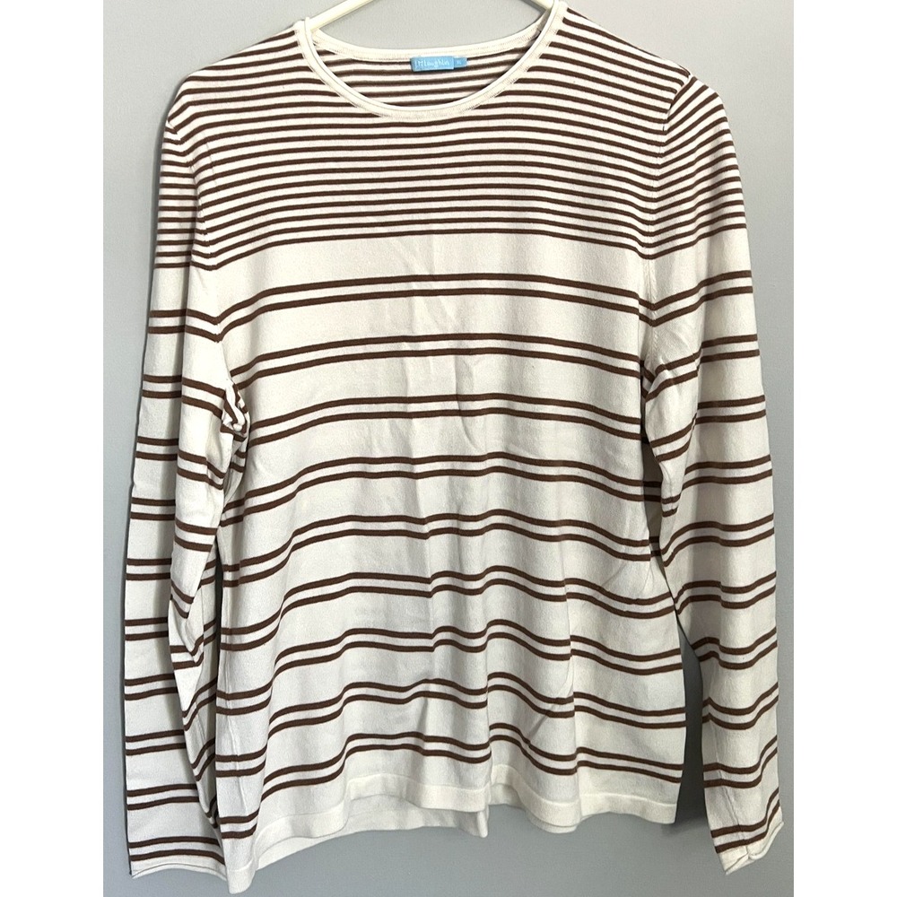 J.McLaughlin Shirt Womens XL Brown Striped Long Sleeve Stretch Knit Cotton Blend